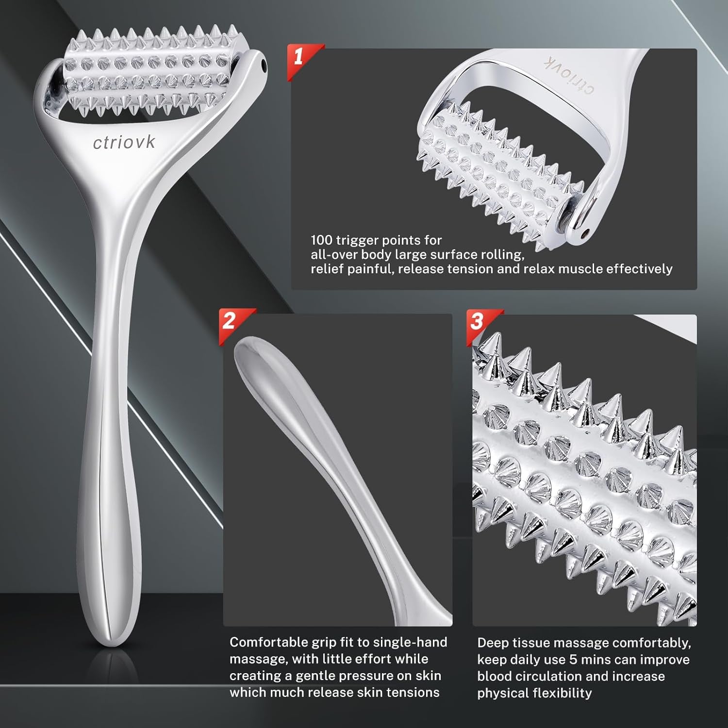 Acupuncture Massage Roller, Stainless Steel, Portable Manual Roller for Whole Body Pain Relief, Puffiness Reduce and Muscle Relaxation Massage