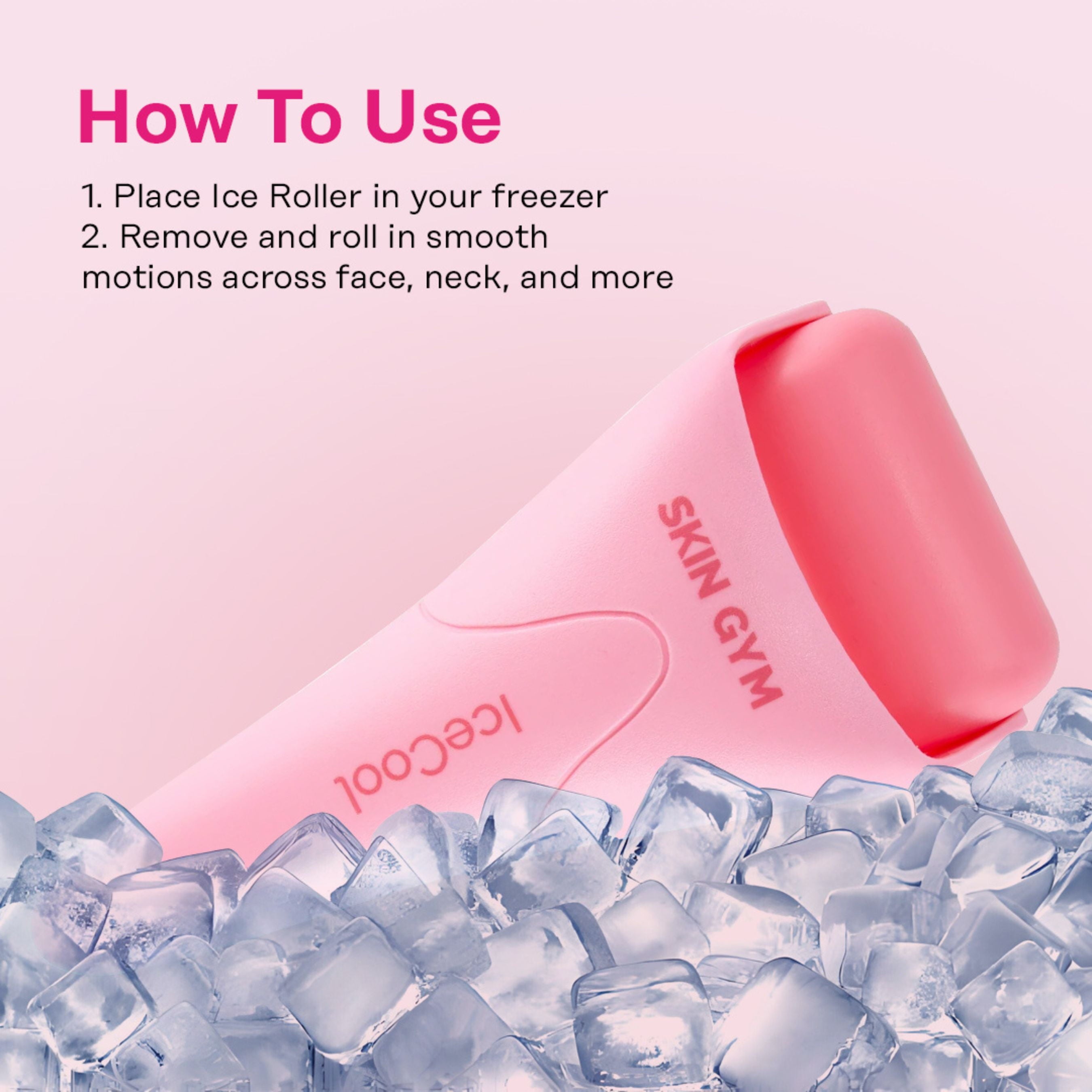 Pink Cool Cryogel Ice Roller for De-Puffing and Soothing Skin, Reduces Redness and Calms Irritation with Cryo-Therapy and Facial Massage
