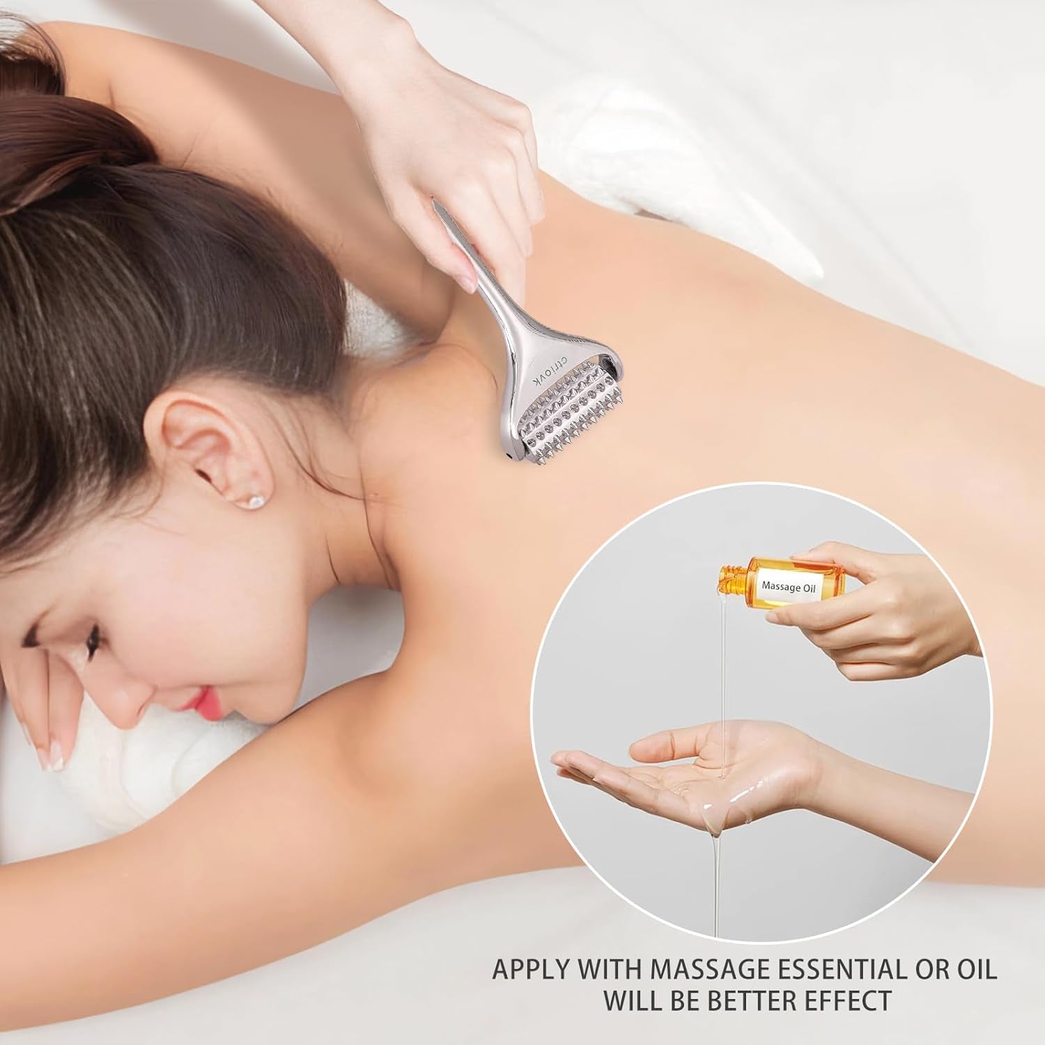 Acupuncture Massage Roller, Stainless Steel, Portable Manual Roller for Whole Body Pain Relief, Puffiness Reduce and Muscle Relaxation Massage