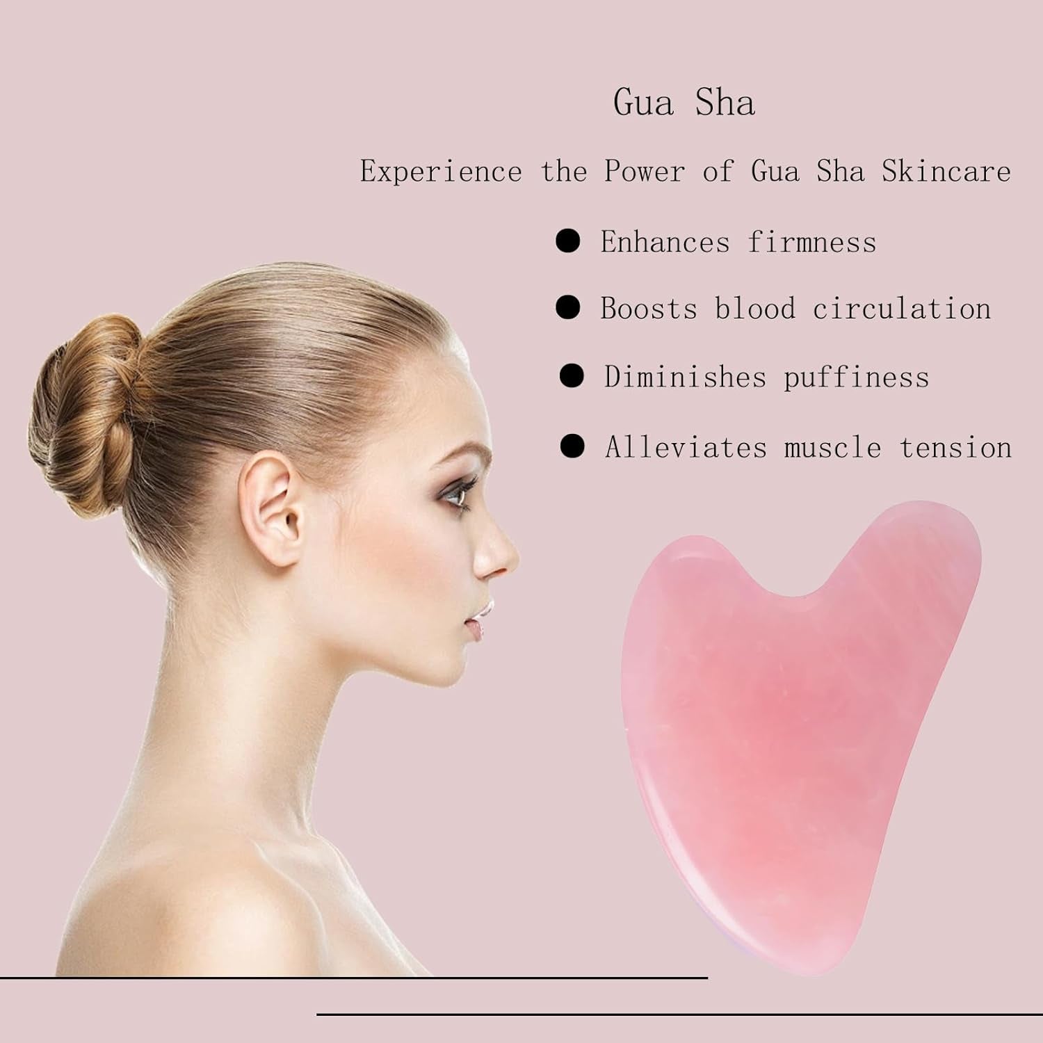 Gua Sha Jade Stone Gua Sha Massage Tool, Guasha Tool for Face and Body Skin Massage. Tools for SPA Acupuncture, Pink Stone for Body Face Neck and Eye, Skin Care Gift for Woman (Pink)