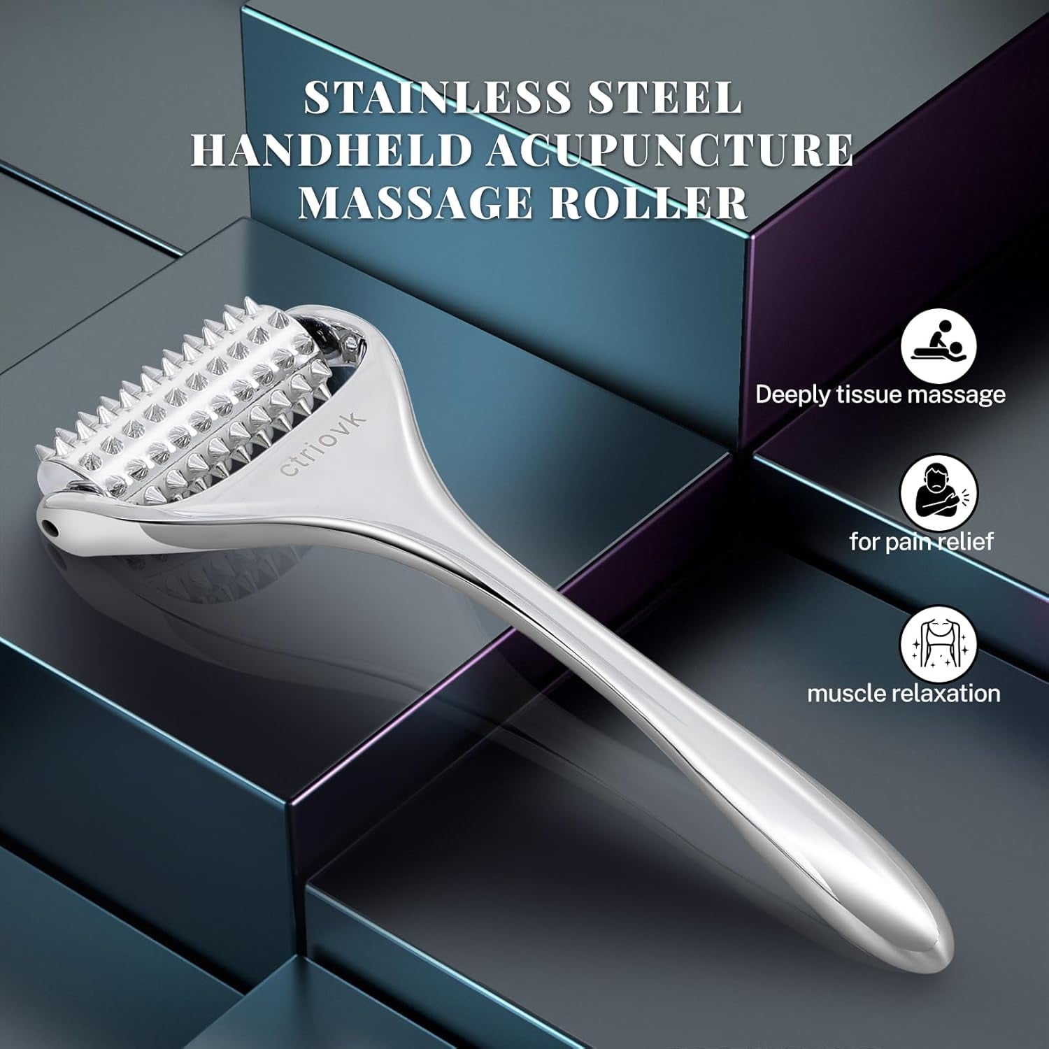 Acupuncture Massage Roller, Stainless Steel, Portable Manual Roller for Whole Body Pain Relief, Puffiness Reduce and Muscle Relaxation Massage