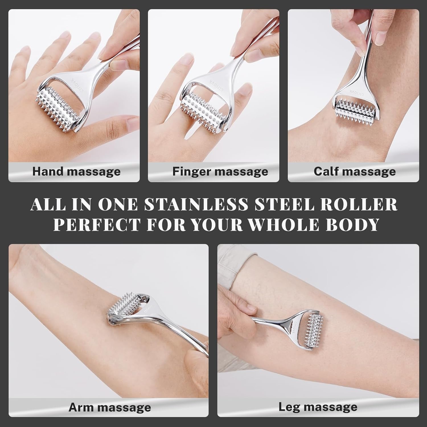 Acupuncture Massage Roller, Stainless Steel, Portable Manual Roller for Whole Body Pain Relief, Puffiness Reduce and Muscle Relaxation Massage